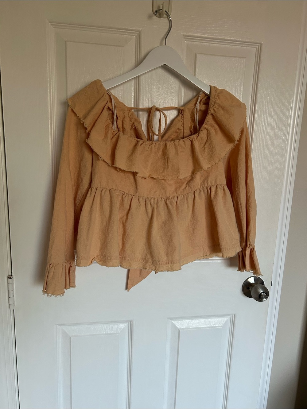 Free People Peach Ruffle Off-Shoulder Peplum Blouse